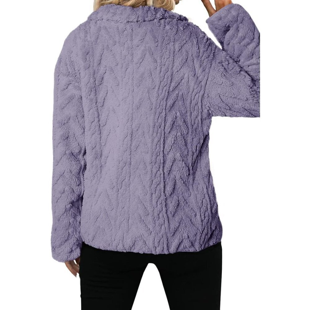 Women's Orchid Petal Fleece Jacket 2026 Zipper Stand Collar Casual Coat - Picture 4 of 5